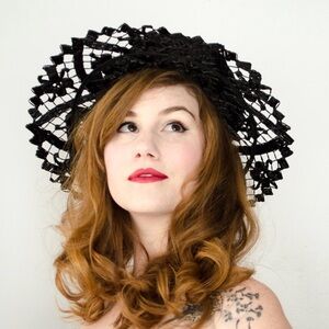 1960s vintage wide brim black straw hat